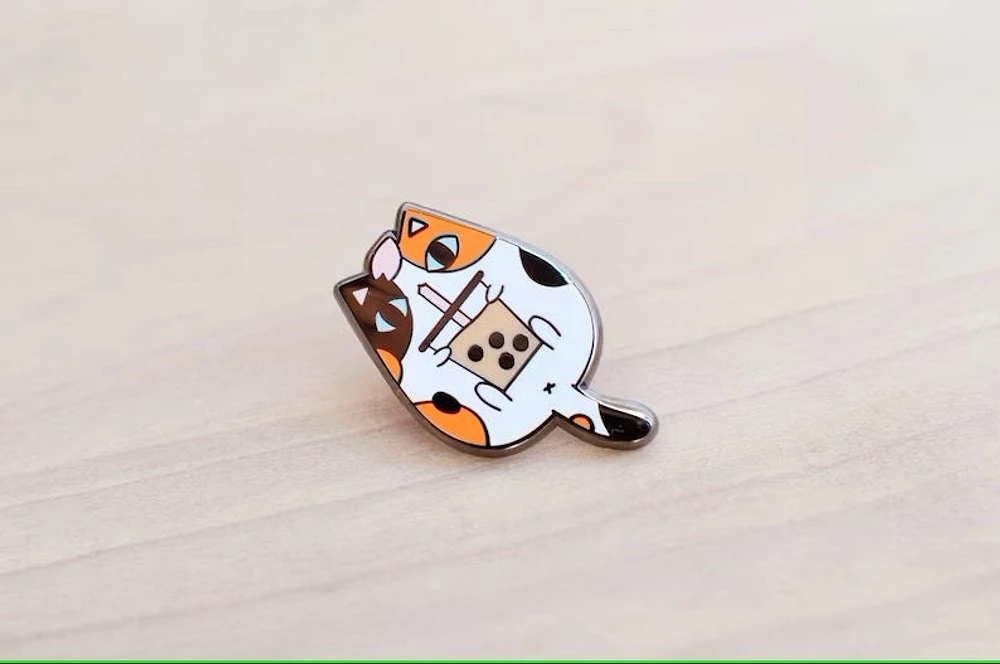 Calico Cat And Bubble Tea Pin