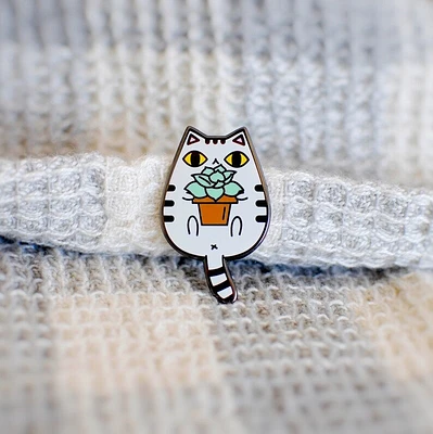 Grey Tabby Cat Succulent Plant Pin