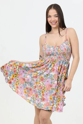 Short Dress With Smocking And Deep V Ivory