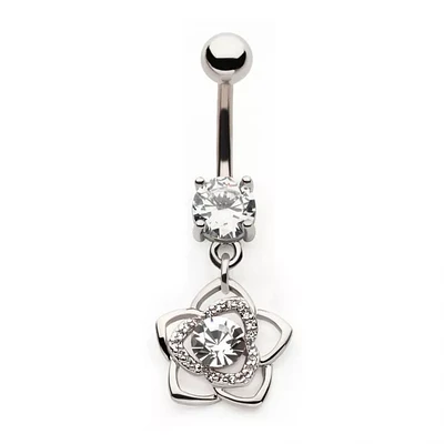 Flower Cutout Jewelled Dangle Navel