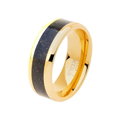 18Kt Gold IP Genuine Blue Sandstone Inlay Size