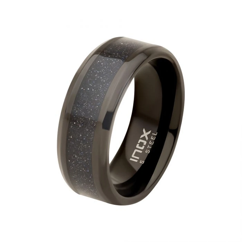 Bague noire incrustation de sable bleu taille 8