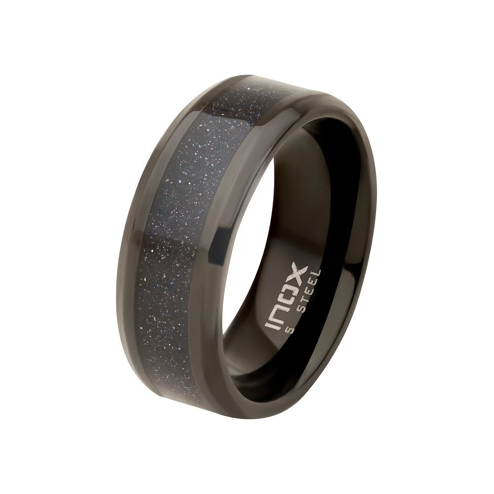 Blk Ring Blu Sand Inlay Size 12