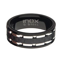 Black Carbon Fiber Hammered Ring with Stainless Steel Lines Size