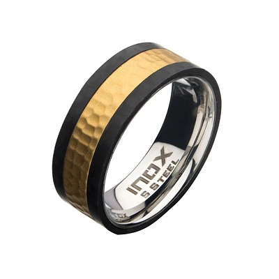 Carbon Edge Gold IP Hammered Ring Size 9