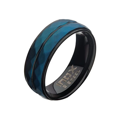 Matte Blue Double Hammered Ring Size