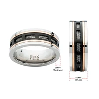 Fenêtre en acier IP noir et or rose avec incrustation de câble, bague Comfort Fit taille 9