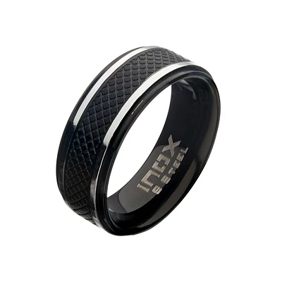 Matte Stainless Steel & Black IP Quilt Ring Size