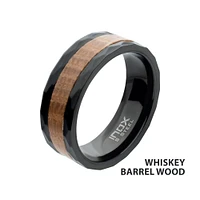 8mm Whiskey Barrel Wood Inlay Black IP Steel Comfort Fit Ring Size 11