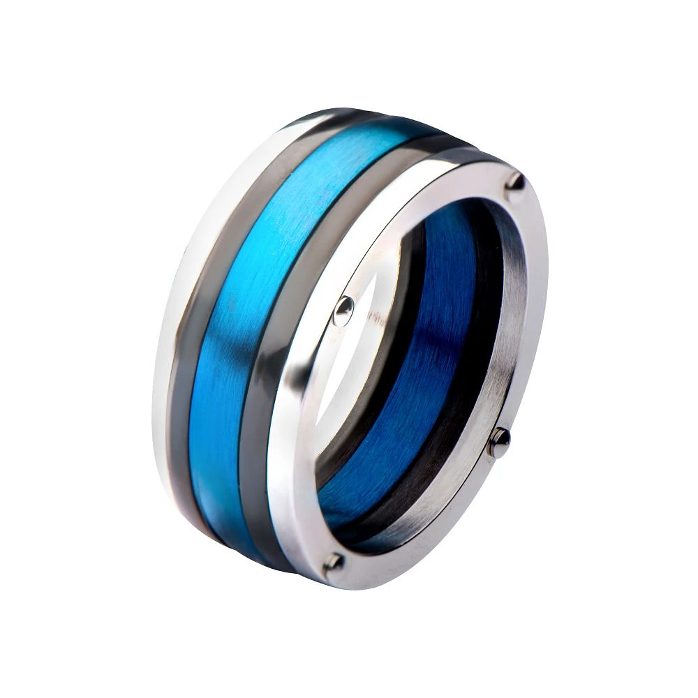 Anillo de acero, IP negro e IP azul pulido Talla 12