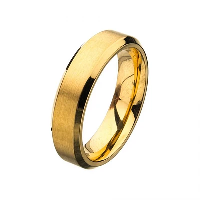 Stainless Steel Matte Gold Beveled Ring. Size:10