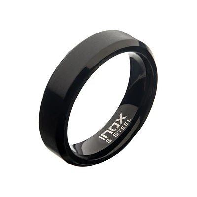 6mm Matte Black IP Steel Beveled Ring Size