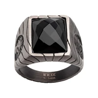 Steel Lion/Blk Agate Ring Size 12