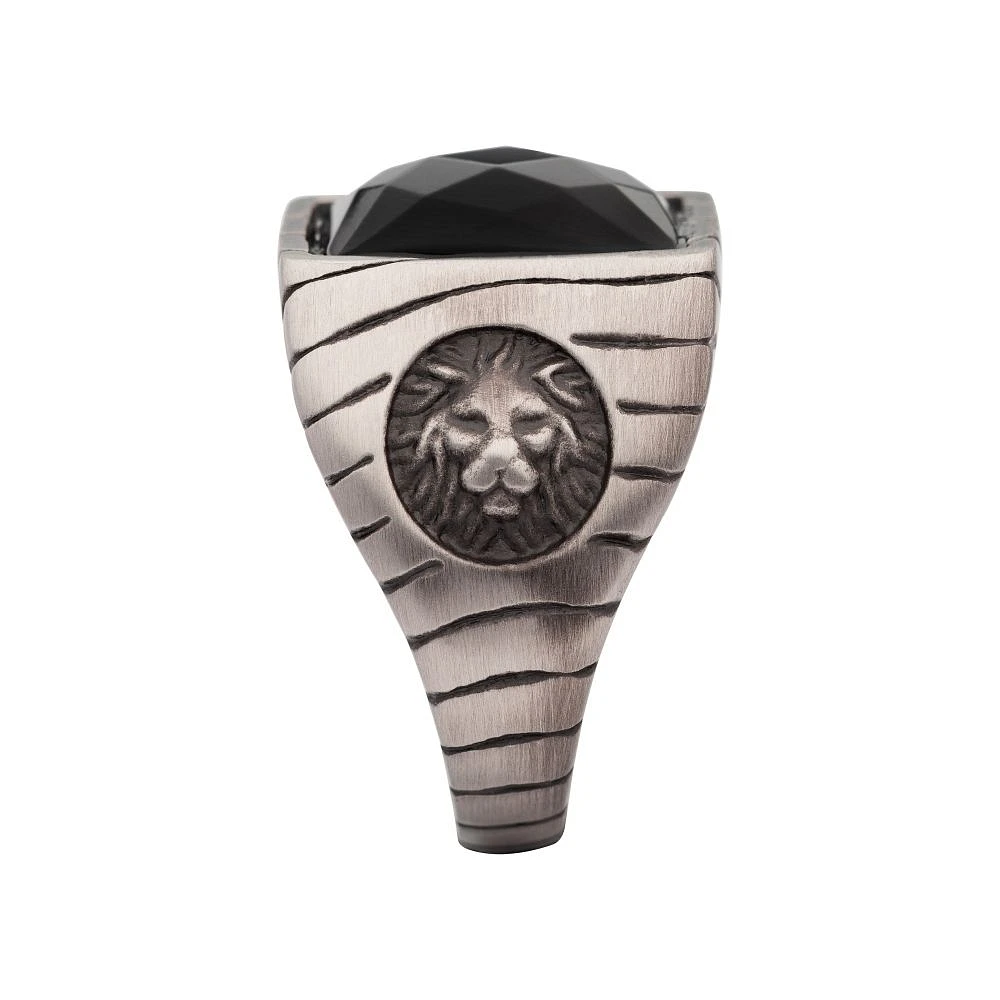 Steel Lion/Blk Agate Ring Size 12