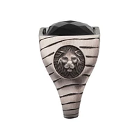 Steel Lion/Blk Agate Ring Size 12