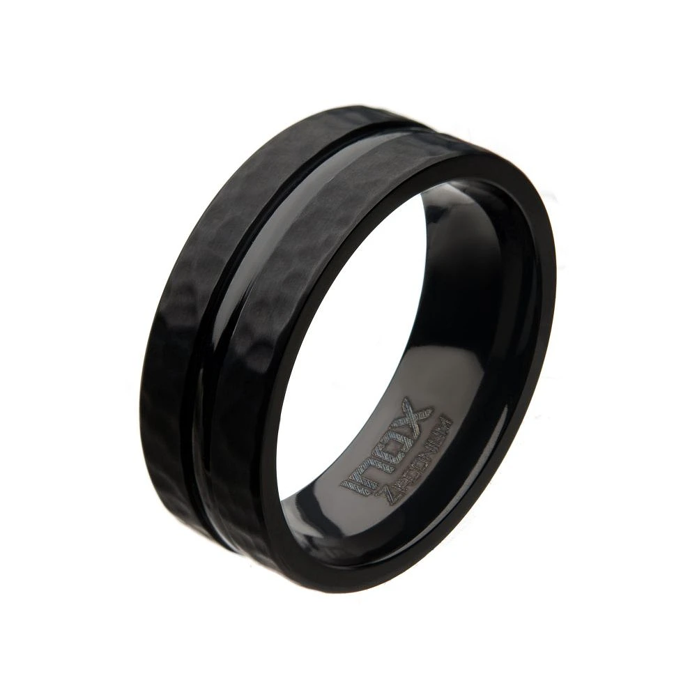 Anillos martillados de circonio negro. Talla 9