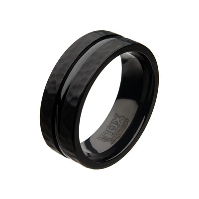 Anillos martillados de circonio negro. Talla 9