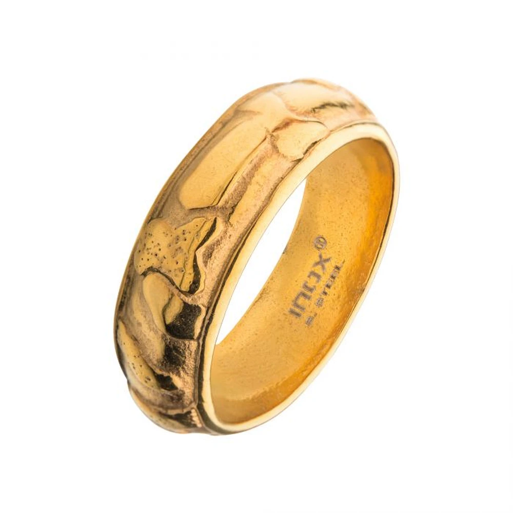 Anillo con patrón de cañón 3D IP dorado de 7 mm, tamaño 11