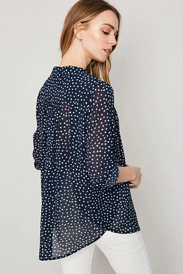 Front Button High Low Polkadot Blouse