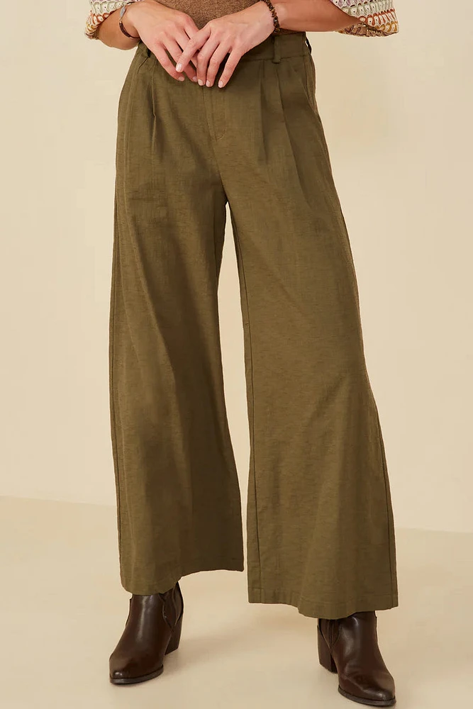 Textured Pleat Detail Wide Leg Pants