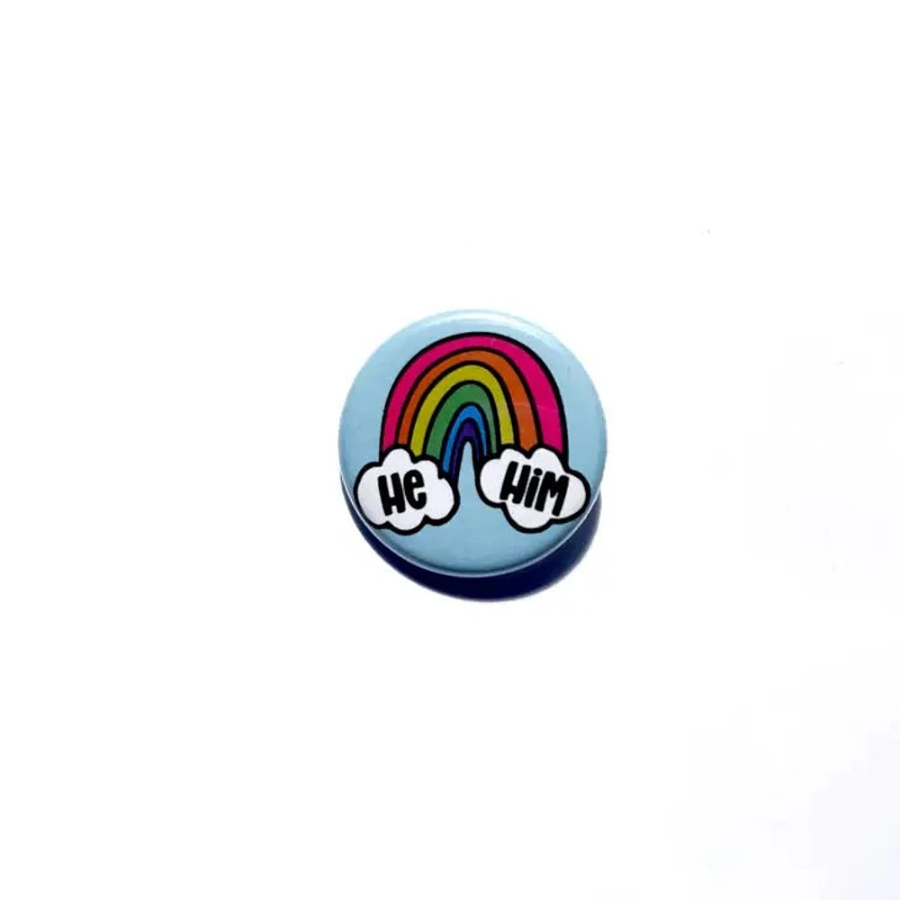 He/Him Cloud And Rainbow Button