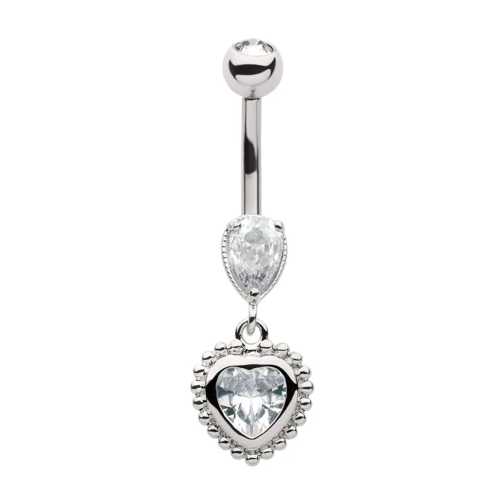 Heart And Tear Gem Beaded Edge Dangle