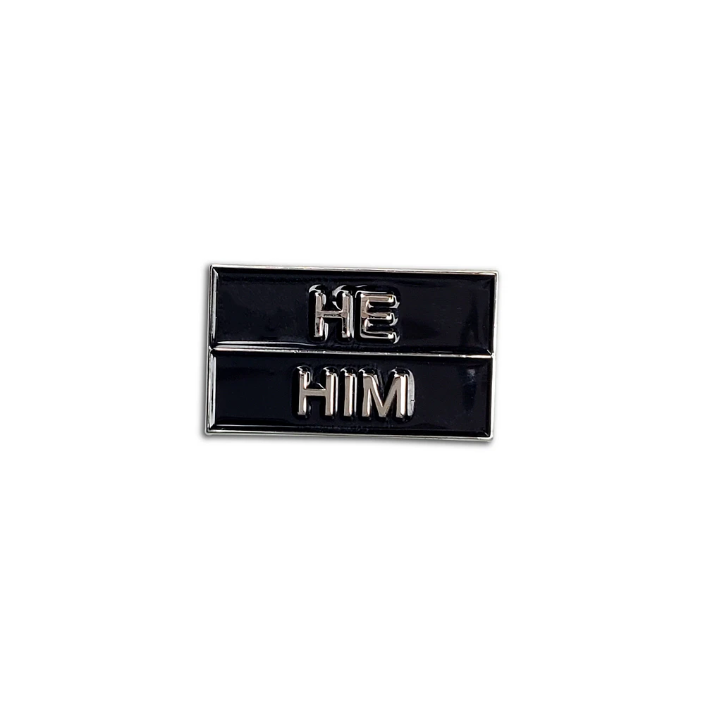 He/Him Silver Black Pronoun Pin