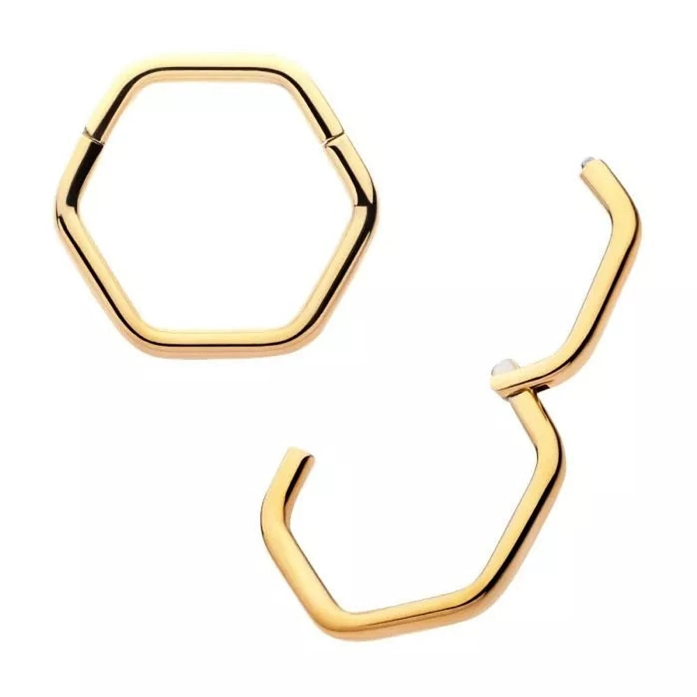 Hexagon 24kt PVD Hinged Hoop