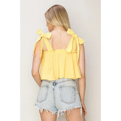 Babydoll Crop Shoulder Tie Top