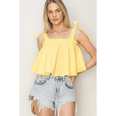 Babydoll Crop Shoulder Tie Top