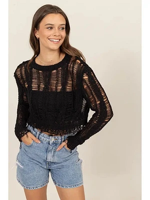 Distressed Knit Cropped Sweater