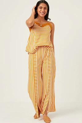 Striped Open Front Wideleg Pants