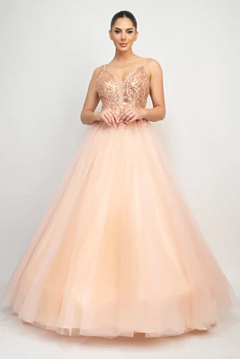 Sequin Studded Tulle Balloon Maxi Dress