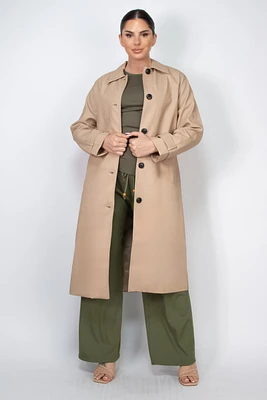 PU Raglan Sleeve Belted Coat