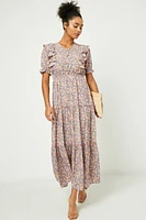 Ruffled Floral Ditsy Maxi Button Dress