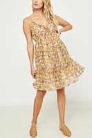 Ruffle V Neck Sleeveless Floral Dress