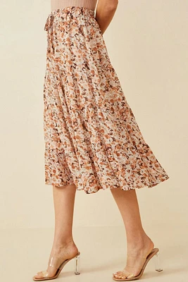 Floral Print Elastic Waist Midi Skirt