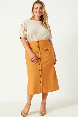 Plus Corduroy Front Button Skirt