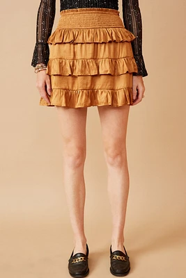 Shimmery Ruffle Tier Smock Waist Skirt