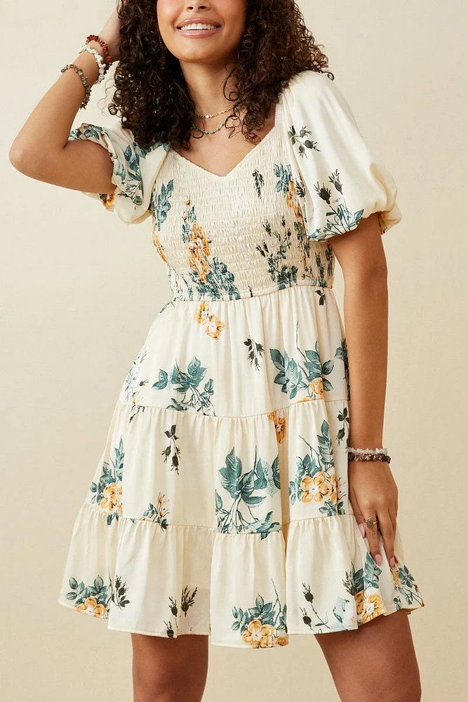 Floral Smocked Sheen Dress