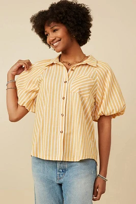 Striped Puff Sleeve Poplin Shirt