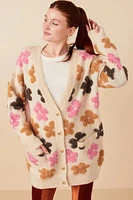 Fuzzy Floral Relaxed Cardigan Sweater