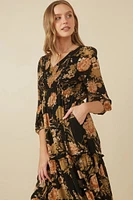 Floral Panel Smocked V Neck Dress