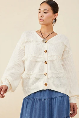 Lace Frilled Button Cardigan Sweater