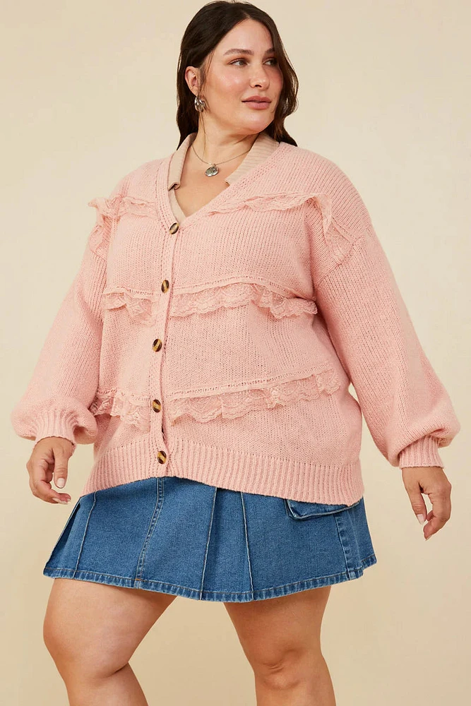 Lace Frilled Button Cardigan Plus