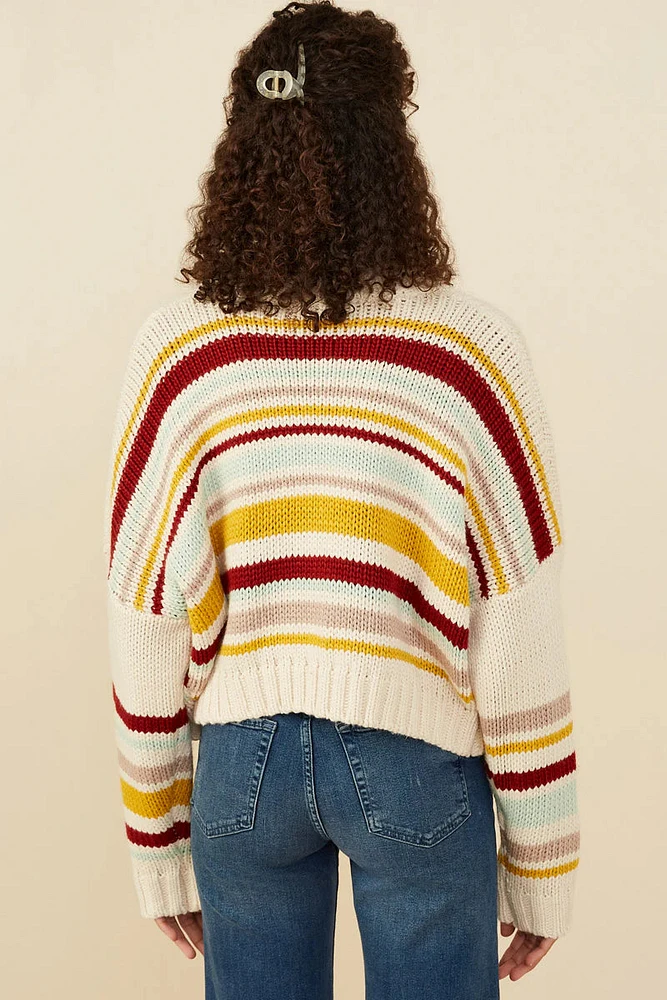 Striped Knit Cropped Cardigan Sweater