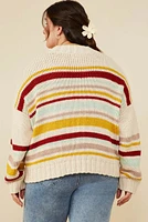 Striped Knit Cropped Cardigan Plus Sweater