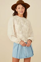 Floral Embroidered Puff Slv Top