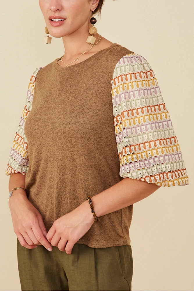 Constrast Knit Sleeve Top