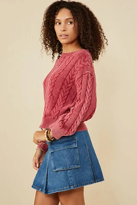 Cable Knit Washed Pullover Sweater